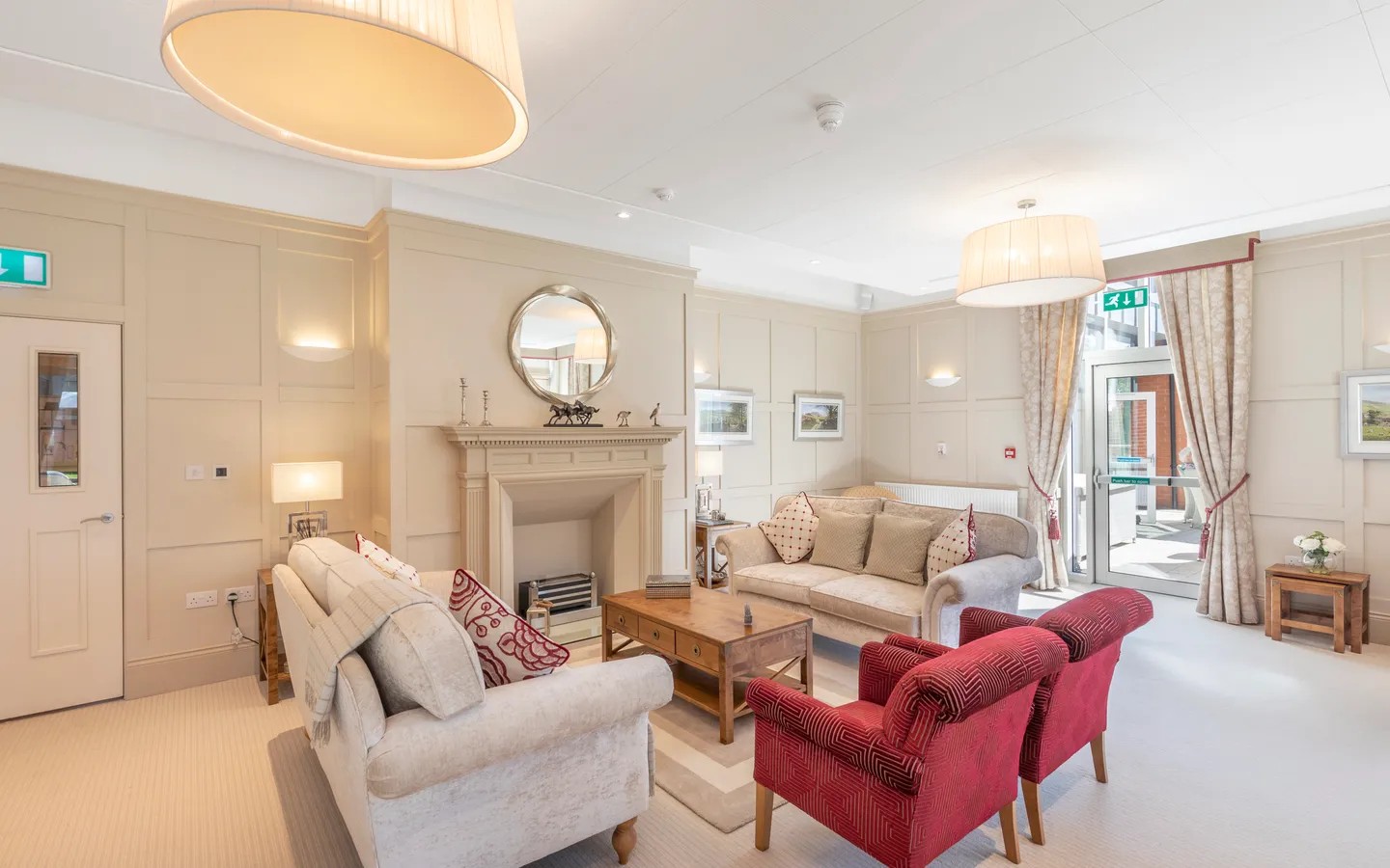 Two sofas and a fireplace