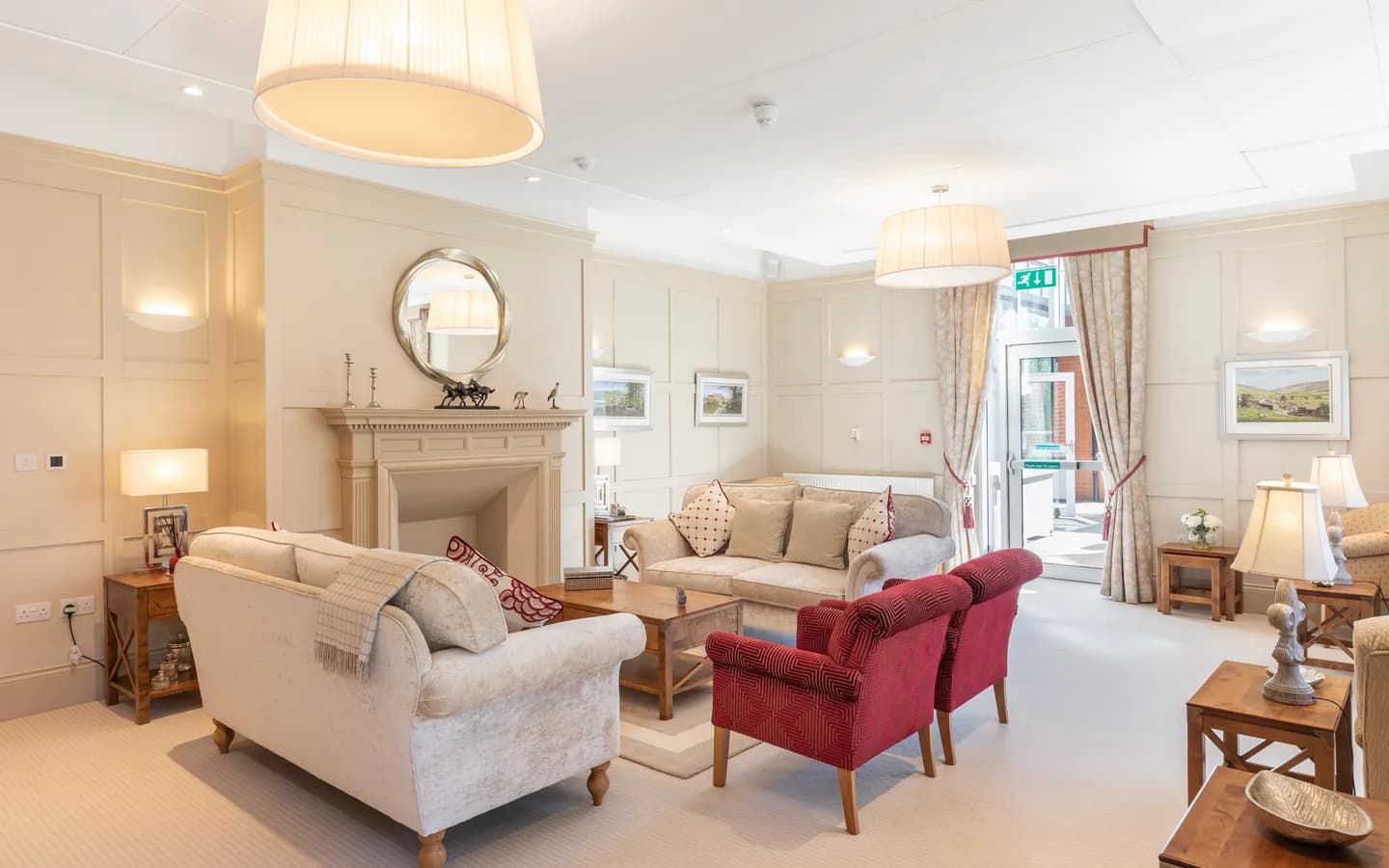 Sofas and a chairs with two ceiling lights