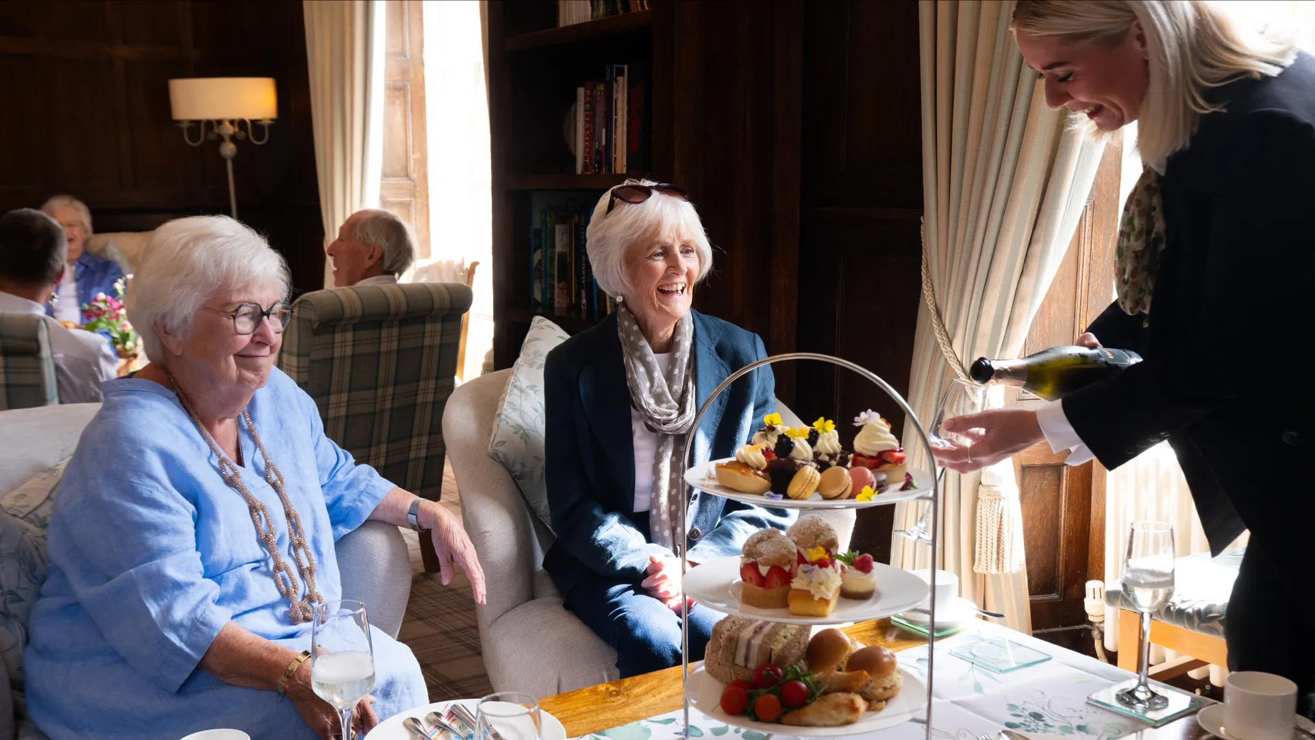 Boughton Hall residents enjoying afternoon tea