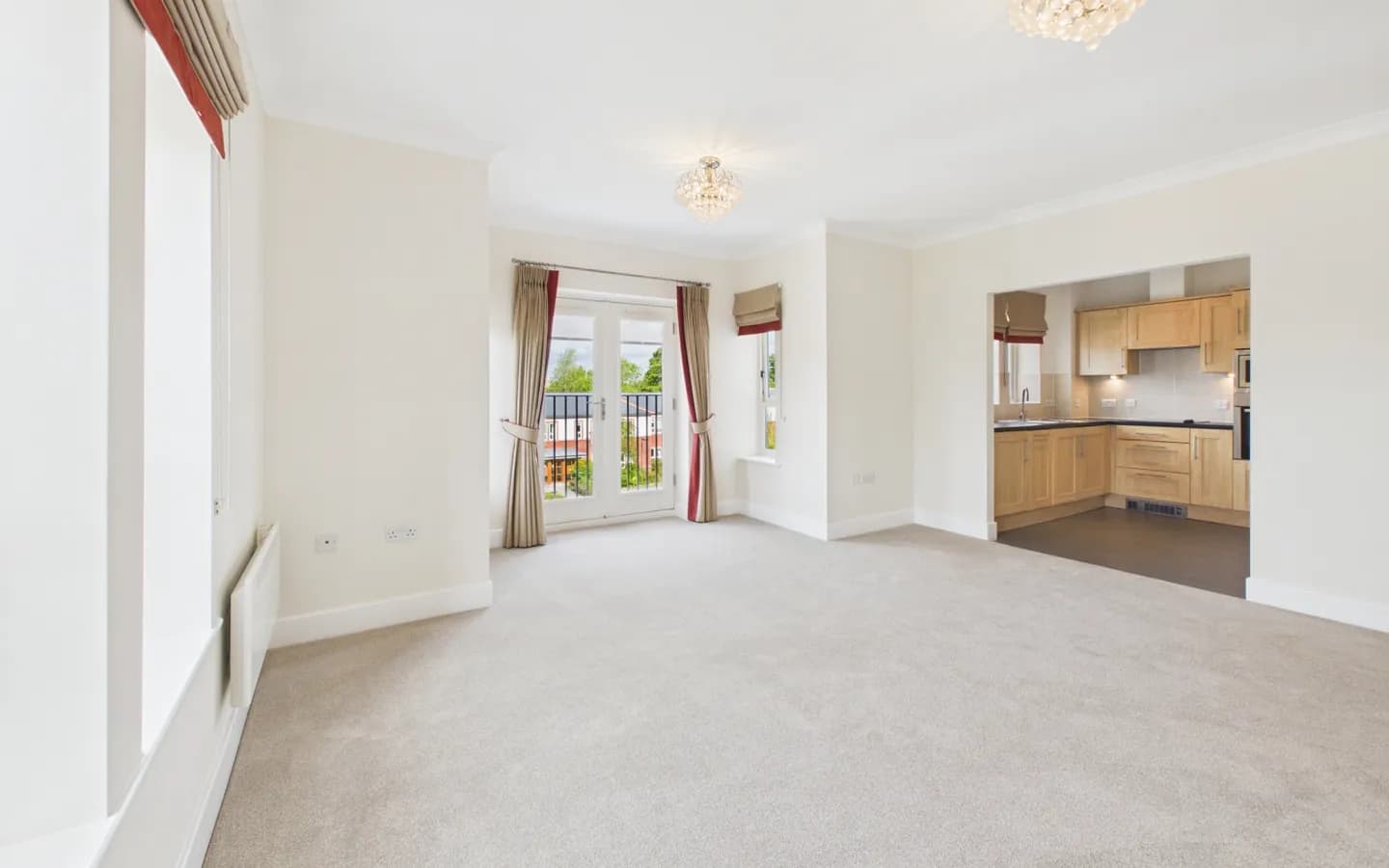 Apartment 34 Boughton Hall, open plan living/dining area, with kitchen beyond