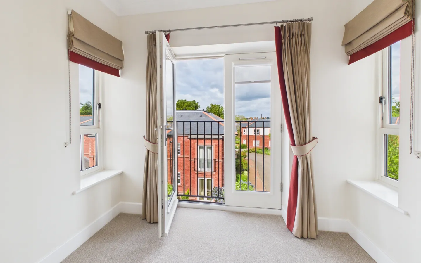 Apartment 34 Boughton Hall, view from living area through Juliet balcony