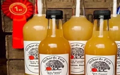 Orchards Farm apple juice bottles