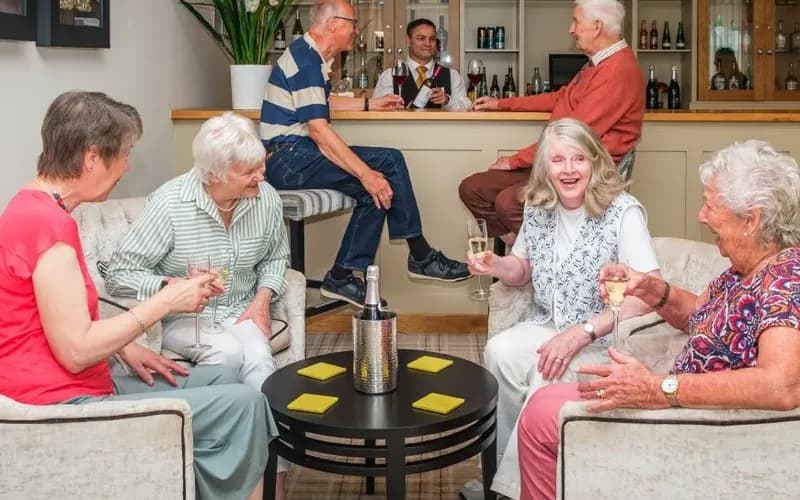 Social interactions with a group of people laughing